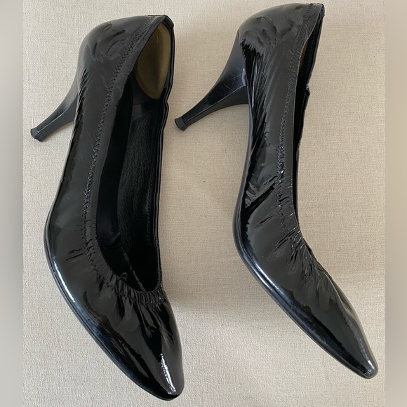 Black Prada Patent Leather Ballet Style Round Toe 3 Inch Heel Size 8 - Picture 5 of 12